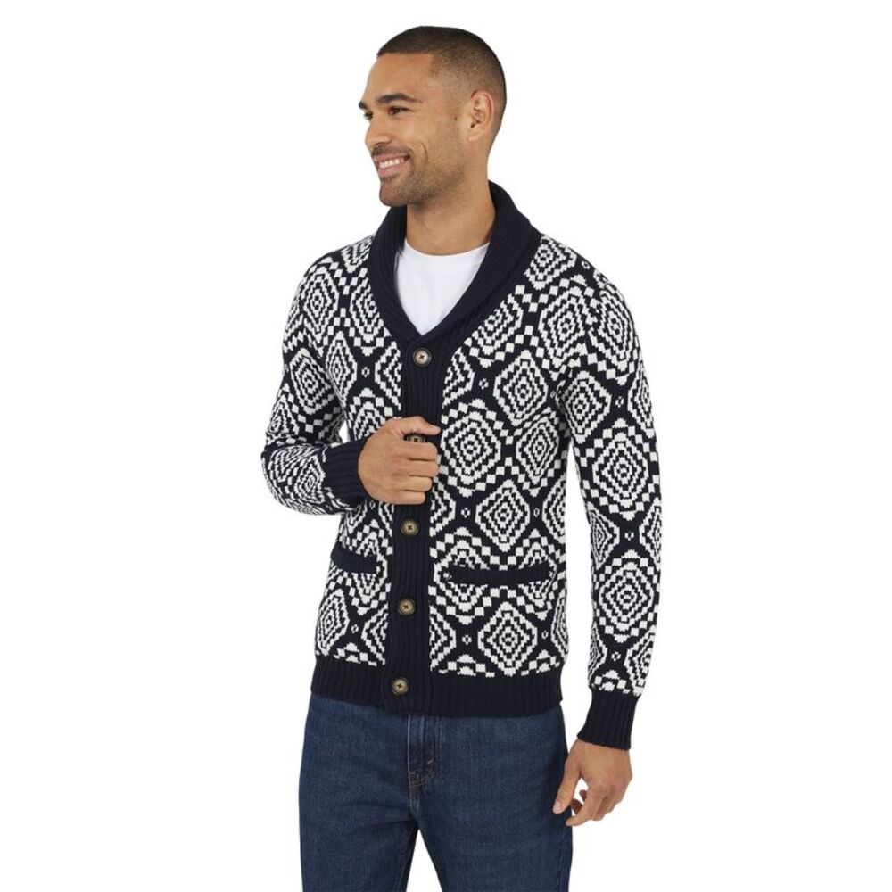 Brave Soul Mens Shawl Collar Cardigan / Midnight Navy/Oatmeal
